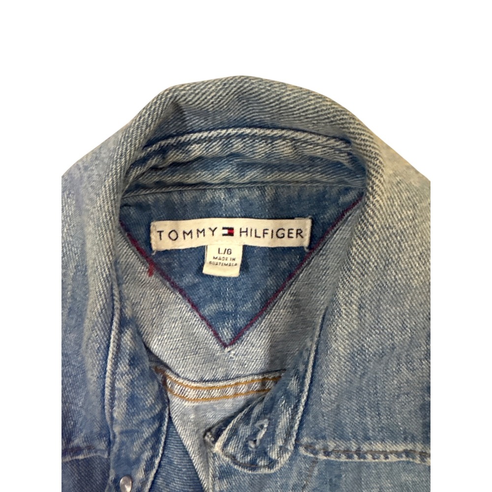 Tommy Hilfiger Womens Denim Trucker Jacket Medium Wash Blue Cropped Size L - Picture 5 of 6